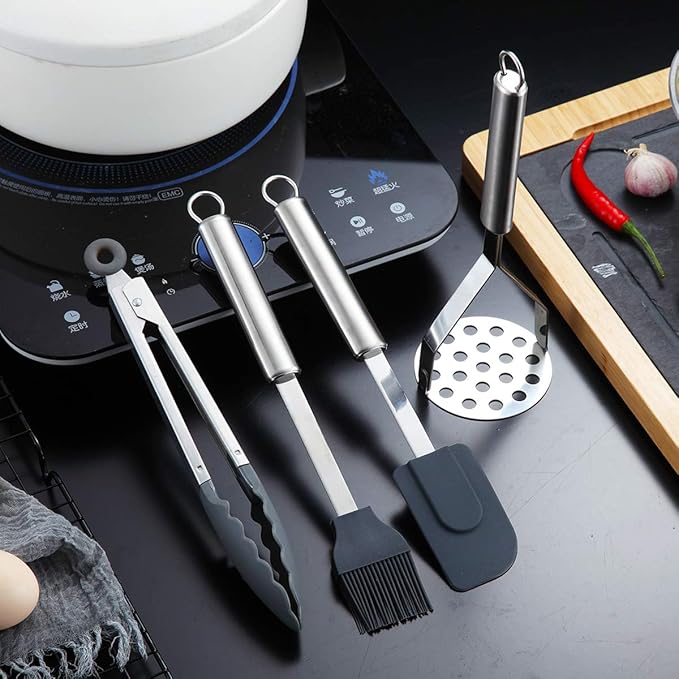 Berglander Cooking Utensil Set 12 Piece Stainless Steel Kitchen Tool Set, Include Cooking Spoon, Spatula, Whisk, Cooking Tong and etc (12 Pieces) - Image 7