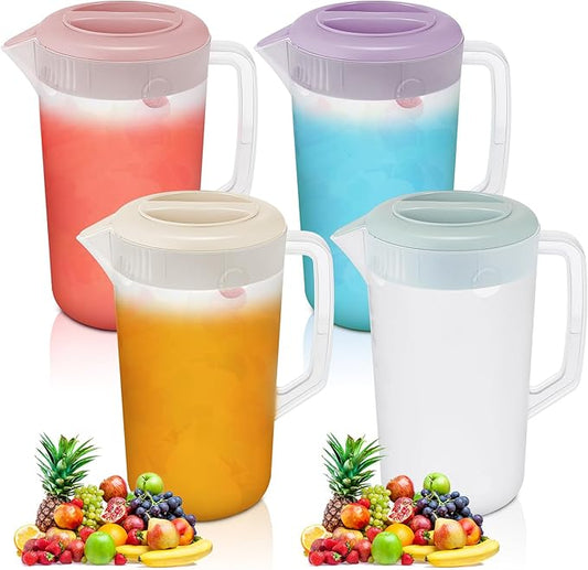 Uiifan 4 Pcs Plastic Water Pitcher with Lid,Spout and Handle Plastic Juice Pitcher Tea Beverages for Fridge Water Carafe Jug for Lemonade Milk Cold Drink Home Daily Party(Multicolor,1 Gallon) by Uiifan