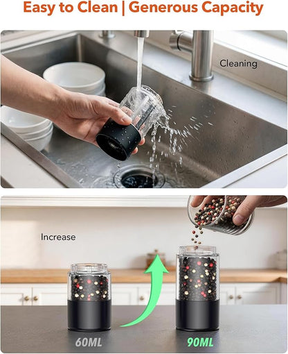TOMEEM Electric Salt and Pepper Grinder Set with LED Lights，Rechargeable Automatic Pepper and Salt Mill with 6 Adjustable Coarseness, Dust Cover, One-Button Control for Cooking, Home Gifts