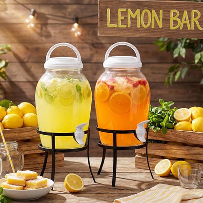 Havawish 2 Pack Drink Beverage Dispenser with Stand for Parties 1.16 Gallon Plastic Water Lemonade Juice Dispenser with Spigot and Lid for Countertop Weddings(White)