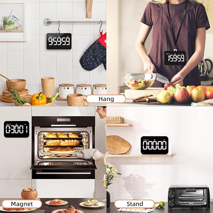 Rechargeable Digital Kitchen Timer for Cooking, Magnetic Timers with Countdown/up, Kids Timer with 5”LED Display 3 Brightness 4 Volume Adjustable for Classroom/Office/Home/Work/Study/Fitness/Game - Image 5