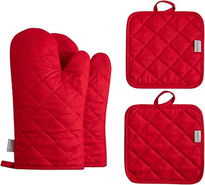 Oven Mitts and Pot Holders 4 pcs Set,High Heat Resistant 500 Degree Extra Thicken Long Kitchen Cotton Oven Glove for Cooking (12 Inch,Red) by M+MIAOYAN
