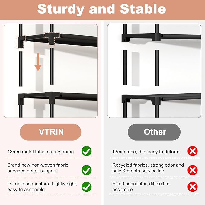VTRIN 10 Tier Shoe Rack Tall Large Capacity Wide Shoe Organizer with Two Hooks Sturdy Metal Shoe Shelf for Entryway, Closet, Bedroom - Image 6