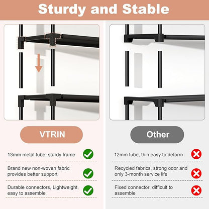 VTRIN 10 Tier Shoe Rack Tall Large Capacity Wide Shoe Organizer with Two Hooks Sturdy Metal Shoe Shelf for Entryway, Closet, Bedroom - Image 6
