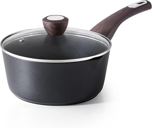 SENSARTE Nonstick Sauce Pan with Lid, 2.5 Quart Saucepan with Double Spout, Multipurpose Large Cooking Pot, Non toxic Kitchen Sauce Pot, Non stick Saucier Pan, Induction Comptable, PFOA Free by SENSARTE