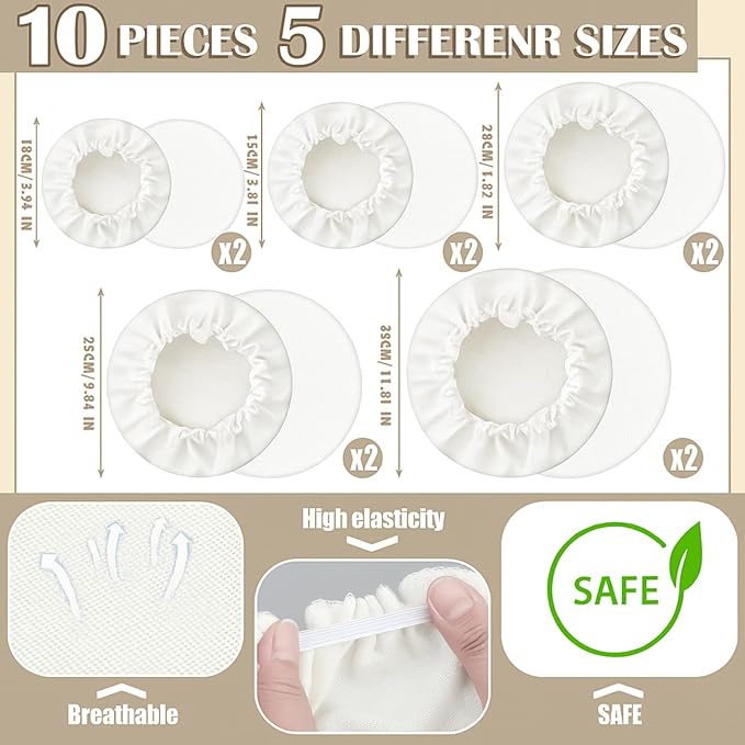 Patelai 10 Pcs Bowl Covers Reusable in 5 Size Stretch Cloth Fabric Elastic Food Storage Bowl Covers Bread Sourdough Lids for Proofing Food Fruits Leftover(White,Ivory Style) - Image 4