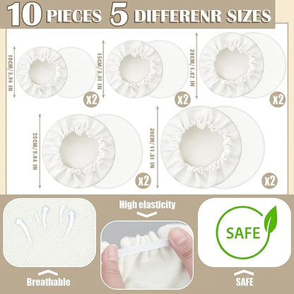Patelai 10 Pcs Bowl Covers Reusable in 5 Size Stretch Cloth Fabric Elastic Food Storage Bowl Covers Bread Sourdough Lids for Proofing Food Fruits Leftover(White,Ivory Style) - Image 4