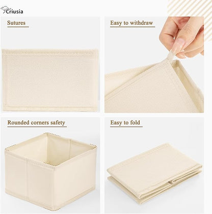Criusia 15 Pack Drawer Organizer for Clothes, Foldable Dresser Dividers with 3 Sizes, Fabric Storage Bins – Beige
