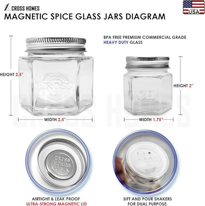 Magnetic Spice Jars Combo Pack 29 Pack (9 Large 4 oz + 20 Small 2 oz) Refrigerator Hexagon Glass Spice Jar Magnetic Lid Shaker Spice Labels Magnetic Glass Spice Container for RV Kitchen Fridge Cabinet