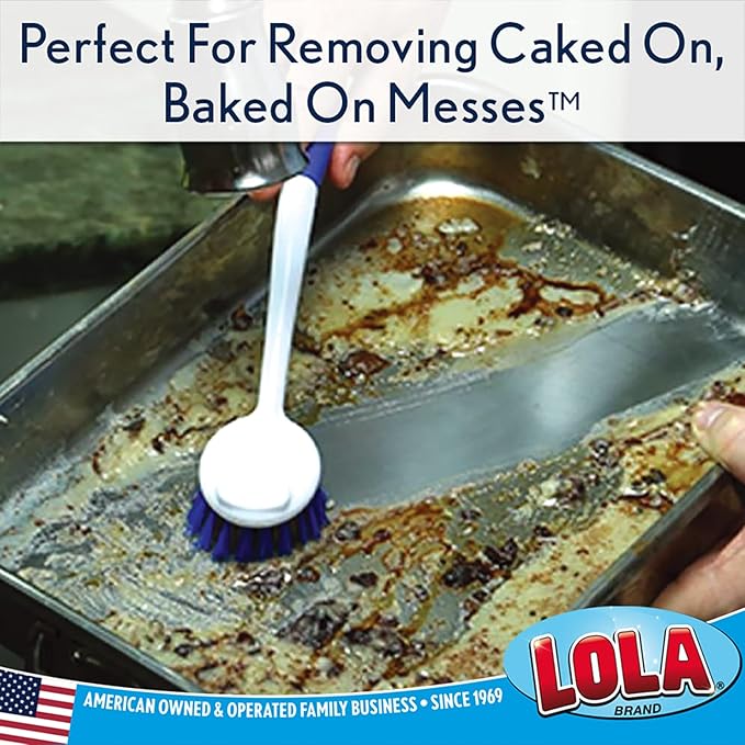 LOLA Pro Pot N' Pan Brush, Abrasive Cleaning, Poly & Brass Wire Bristles, Comfort Rubber Grip, Use for Caked-On & Baked-On Messes, 1 Pack - Image 4