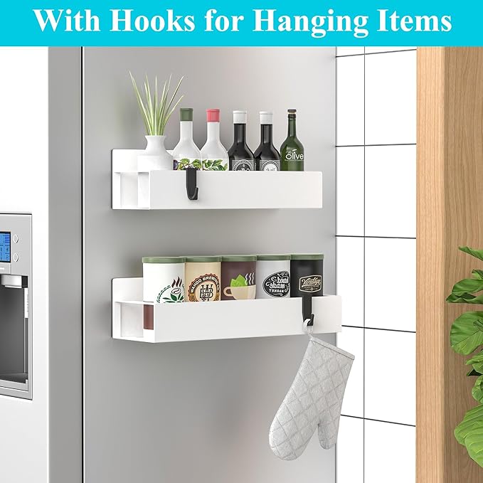 HuggieGems 2 Pack Magnetic Spice Storage Rack Organizer for Refrigerator and Oven, White Fridge Organizers and Storage - Image 2