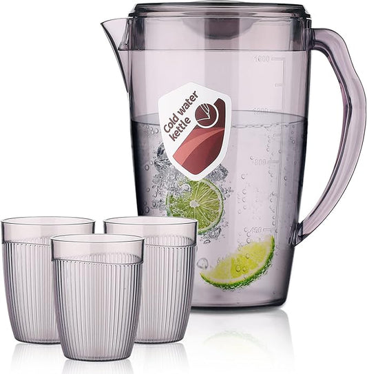 HOMQUEN Plastic Pitcher with 3 Cup, 60 Oz/1.8L Water Pitcher with Lid, Iced Tea Pitcher, Water Carafe, Jar Pitcher, Water Jug with Handle for Tea, Juices, Milk, Cold or Hot Beverages (Gray) by HOMQUEN