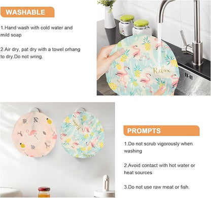 Reusable Bowl Covers for Bread Proofing（2 Large）- Cotton Beeswax Bowl Covers Reusable with Elastic Rim, Sourdough Bowl Cover for Food Storage and Food Preservation (10INCH) (flamingos)