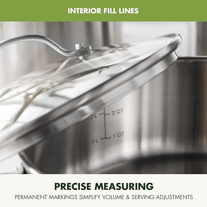 GreenPan Stainless Steel Cookware Set, 11 Piece, Induction Cookware, Dishwasher Safe, Oven Safe to 600F, Large 8QT Stock Pot, Sauce, Saute, Frying Pans, Pots & Pans Kitchen Essentials, Silver - Image 7