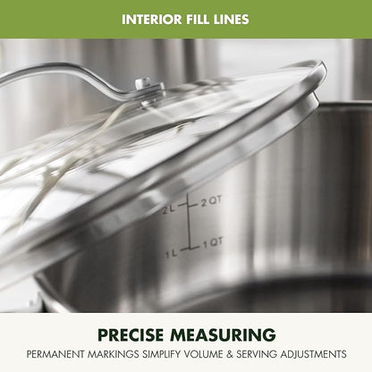 GreenPan Stainless Steel Cookware Set, 11 Piece, Induction Cookware, Dishwasher Safe, Oven Safe to 600F, Large 8QT Stock Pot, Sauce, Saute, Frying Pans, Pots & Pans Kitchen Essentials, Silver - Image 7