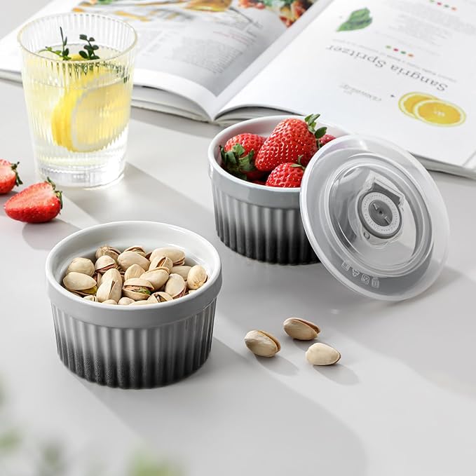 vancasso 8 oz Ramekins with Lid, Porcelain Creme Brulee Souffle Dishes, Grey Pudding Custard Cups Ramiken for Baking, Dishwasher and Oven Safe, Set of 6 - Image 8
