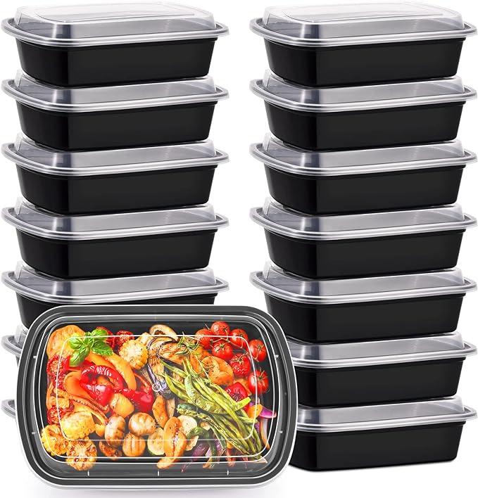 Kitch’nMore 38oz Meal Prep Containers, Extra Large &Thick Food Storage Containers with Lids, Reusable Plastic,Disposable Bento Box,Stackable,Microwave/Freezer/Dishwasher Safe, BPA Free (30Pack) by Kitch%E2%80%99nMore