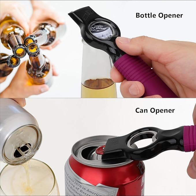 2-Pack Magnetic Beer Bottle Opener & Soda Can Opener, 2-in-1 Bottle Opener and Can Tab Opener Tool for Bartender, Long Nails, Arthritis, Seniors, Silicone Handle with Build in Magnet - Rosy - Image 3