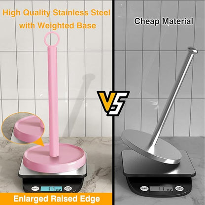 Pink Paper Towel Holder Countertop, Pink Kitchen Accessories Decor, Stainless Steel, Paper Towel Stand Holder for Bathroom Farmhouse Essentials with Weighted Base - Image 3