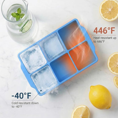 KitchFort Large Silicone Ice Cube Tray (2-Pack), Easy Release 2" Big Ice Cubes - Cocktail, Whiskey Ice Cubes Mold - Ice Trays for Freezer with Lid - Stackable Silicone Ice Tray - Blue - Image 6