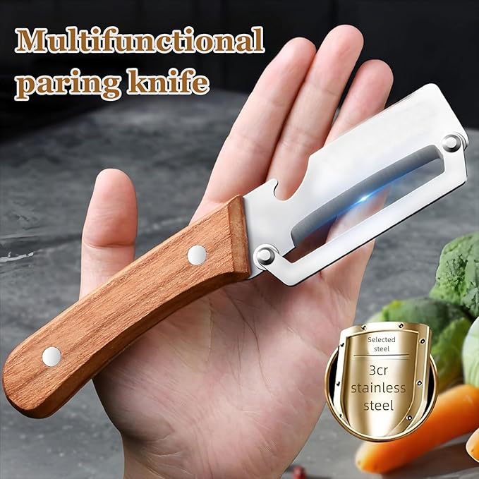 2 Pack 2 in 1 Multifunctional Vegetable Peeler, Sharp Stainless Steel Blade, Wooden Handle & Bottle Opener, Non-Slip Ergonomic Tool for Potato, Apple, Carrot, Pumpkin, Pineapple, Papaya, Zucchini - Image 6
