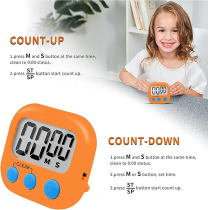 6 Pack Small Digital Kitchen Timer Magnetic Back and ON/Off Switch,Minute Second Count Up Countdown (Orange) - Image 5
