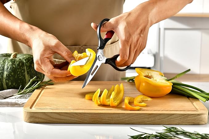 Kitchen Scissors - Heavy Duty Utility Come Apart Kitchen Shears for Chicken, Meat, Food, Vegetables - 9.25 Inch Long Black & Red - Image 8