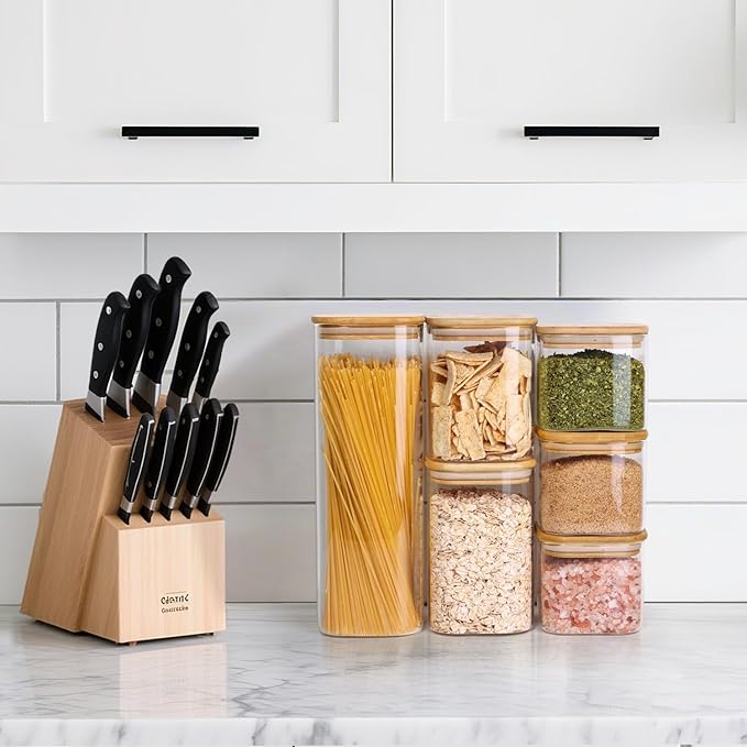 ComSaf Food Storage Containers with Airtight Lids Set of 6, Clear Glass Canister Food Jar with Sealing Lid Kitchen Pantry Storage Container for Spaghetti Pasta Sugar Flour Oat Cereal Beans, Square - Image 5