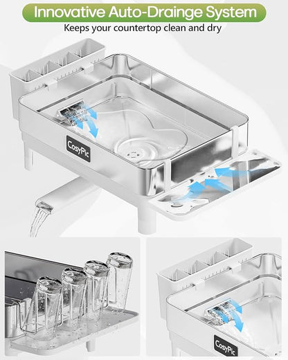 Dish Racks, Thicker Premium 304 Stainless Steel Dish Drying Rack for Kitchen Counter, Automatic Drainage Spout, Dish Drainer & Drainboard Set with Utensil Holder and Cup Holder, White - Image 4