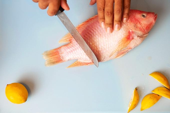 18 x 12 Large Blue Plastic Cutting Board for Fish, Seafood, Shellfish - 1/2 Inch Thick HDPP, NSF and Commercial Grade - Image 3