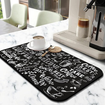 Coffee Drying Mat - Anti-Slip Silicone Dish Drying Mats, Super Absorbent: 19in x 12in