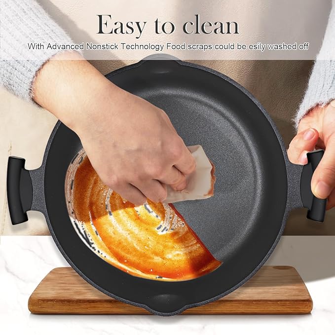 AIKENBBKK Frying Pan Skillet Nonstick with Lid, 14 Inch Large Deep Saute Pan, Big Induction Pan Non Stick, 2-1 Cooking Cookware with Helper Handle, Family Size, Suitable for All Stoves, PFOA-Free, Red - Image 6