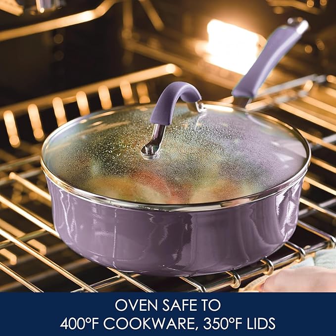 Rachael Ray Cucina Nonstick Cookware Pots and Pans Set, 12 Piece, Lavender Purple - Image 6