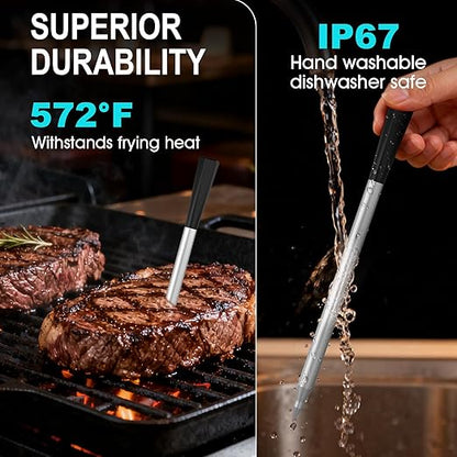 Wireless Meat Thermometer Bluetooth Digital, Smart Meat Thermometer Digital with IP67 Waterproof Probe ±1.8°F Accuracy, Rechargeable Thermometer for Grill, Smoker & BBQ