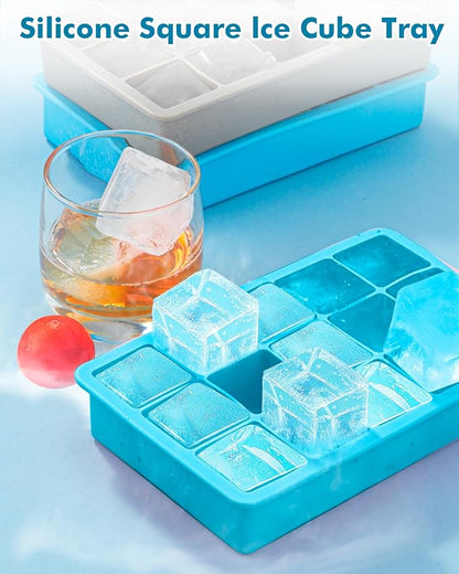 Silicone Ice Cube Trays for Freezer 2 Pack- Easy Release Square Ice Cubes Mold- Best Rubber Ice Cube Tray Shapes for Whiskey Cocktail Coffee- Mini Fridge Silicone Old Fashioned Ice Cube Tray - Image 3