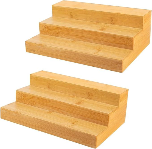 2 Pack Bamboo Spice Rack Organizer for Kitchen Counter, 3 Tier Spice Shelf Holder for Cabinet (Jars Not Included) by FoverOne