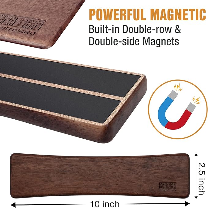 HOSHANHO Knife Magnetic Strip, Acacia Wood Powerful Magnetic Knife Strips, Magnetic Knife Holder for Wall 10 Inch Use as Magnetic Tool Organizer, Home Organizer - Image 2