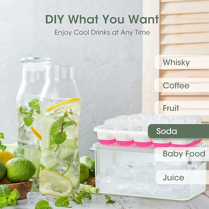 DOQAUS Ice Cube Tray with Lid and Bin - 4 Pack Silicone Ice Cube Trays for Freezer, Stackable Ice Bucket Kits with Storage Container & Scoop for Kitchen, RV, Cocktail, Coffee - Image 3