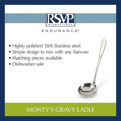 RSVP International Endurance Flatware Collection Stainless Steel, Dishwasher Safe, Gravy Ladle