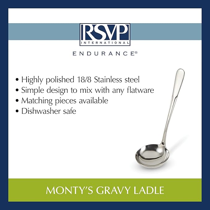 RSVP International Endurance Flatware Collection Stainless Steel, Dishwasher Safe, Gravy Ladle (Pack of 3)