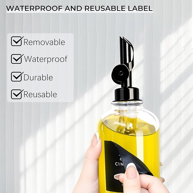 3PCS Olive Oil Dispenser Bottle For Kitchen, Soy Sauce Dispenser, Glass Oil and Vinegar Dispenser Set W. Wooden Tray & Labels & 3 Replacement Spouts, Coffee Syrup Dispenser(Clear) - Image 8