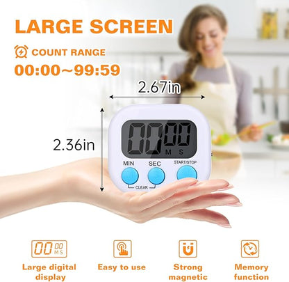 12 Pack Digital Kitchen Timers for Cooking, Small Magnetic Countdown Classroom Timers for Teachers Kids, Big Digits Loud Alarm Backing Stand Timer for Kitchen, Shower, Study, Work, Exercise Training - Image 4