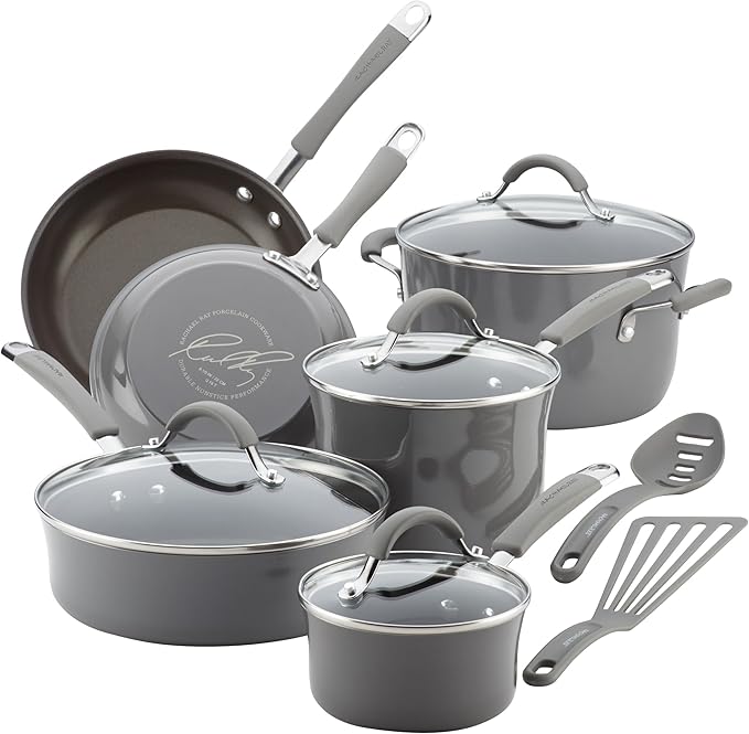Rachael Ray - 16802 Rachael Ray Cucina Nonstick Cookware Pots and Pans Set, 12 Piece, Sea Salt Gray by RachaelRayKitchenware