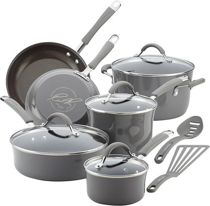 Rachael Ray - 16802 Rachael Ray Cucina Nonstick Cookware Pots and Pans Set, 12 Piece, Sea Salt Gray by RachaelRayKitchenware