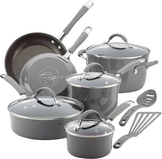 Rachael Ray - 16802 Rachael Ray Cucina Nonstick Cookware Pots and Pans Set, 12 Piece, Sea Salt Gray by RachaelRayKitchenware