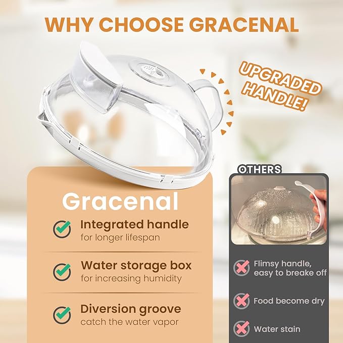 Gracenal Microwave Food Cover, 10 Inch Microwave Splatter Cover with Water Steamer and Integrated Handle, Clear Splatter Guard Microwave Cover for Food, White Cookware Lid Gifts for Mom - Image 5