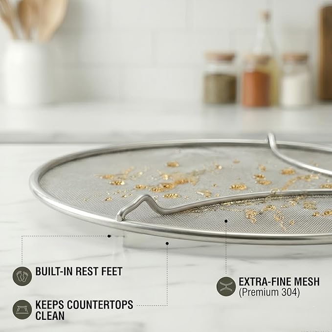 Splatter Screen for Frying Pan 3-Piece Set - Stainless Steel Grease Splatter Guard (13", 11.4", 9.8") - Oil Splash Guard & Fine Mesh Cover for Cooking Bacon - Image 5