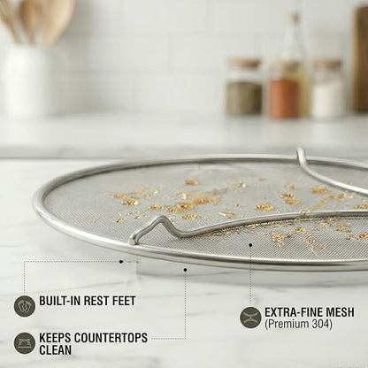 Splatter Screen for Frying Pan 3-Piece Set - Stainless Steel Grease Splatter Guard (13", 11.4", 9.8") - Oil Splash Guard & Fine Mesh Cover for Cooking Bacon - Image 5