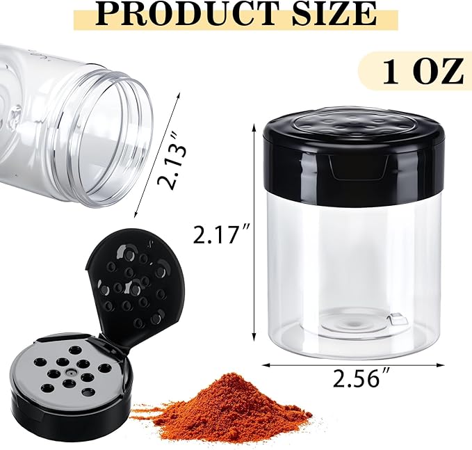 Blushtier 24 Pack 1 oz Plastic Spice Jars with Shaker Lids Clear Seasoning Containers Bottles Round Mini Spice Shakers for Kitchen Storing Herbs Seasoning Powders