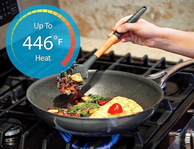Silicone Cooking Utensils Set 6 Piece – Heat Resistant up to 480°F, BPA Free & Non-Scratch Kitchen Tools with Natural Wood Handles, Dark Gray - Image 3